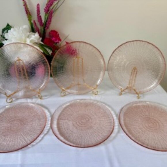 Vintage Arcoroc France Pink Aspen Glass Plates‎ Spiral Pattern Depression Style - Picture 3 of 4